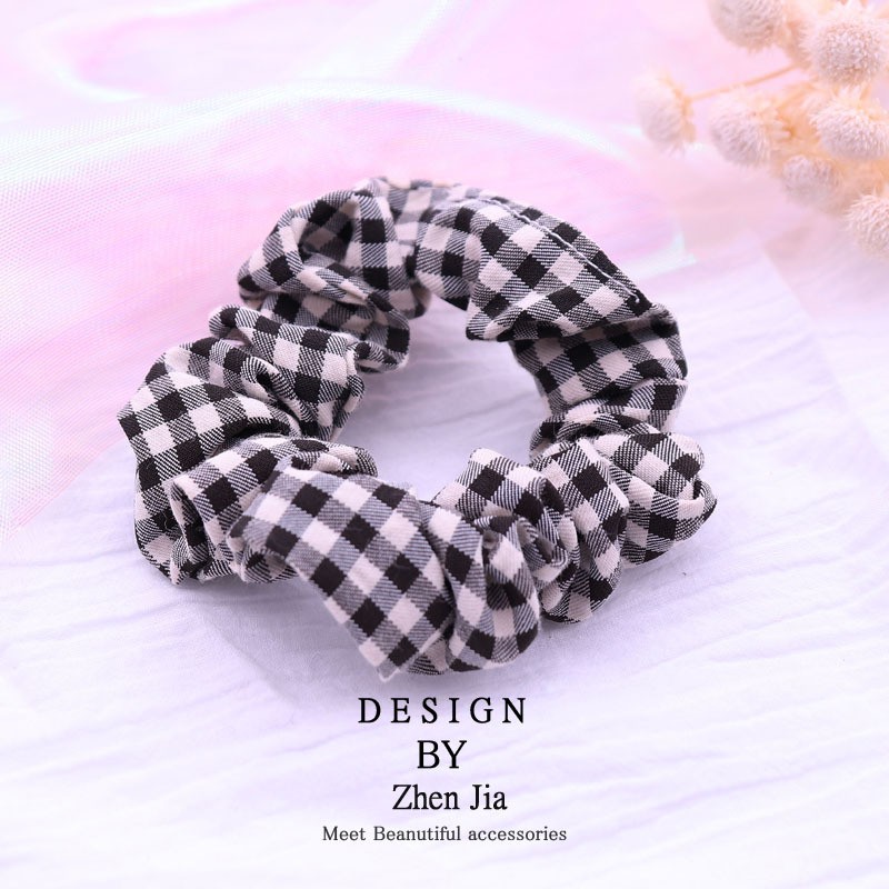 Dây buộc tóc, cột tóc vải scrunchies caro cao cấp K2021