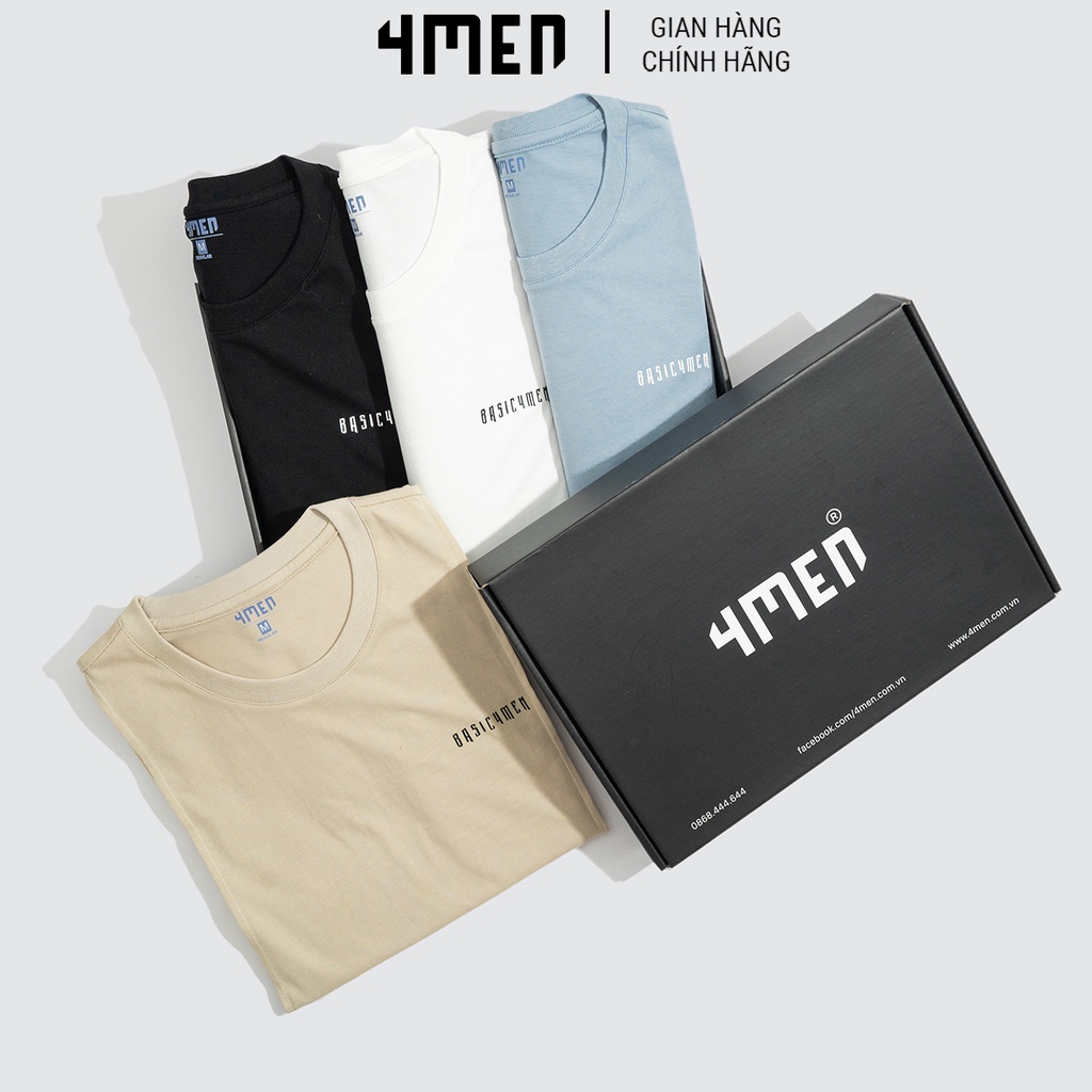 Áo thun nam cổ tròn đẹp 4MEN AT053 ngắn tay, xếp ply dọc thân áo, in chữ nổi đơn giản, vải cotton cao cấp thoáng mát | BigBuy360 - bigbuy360.vn