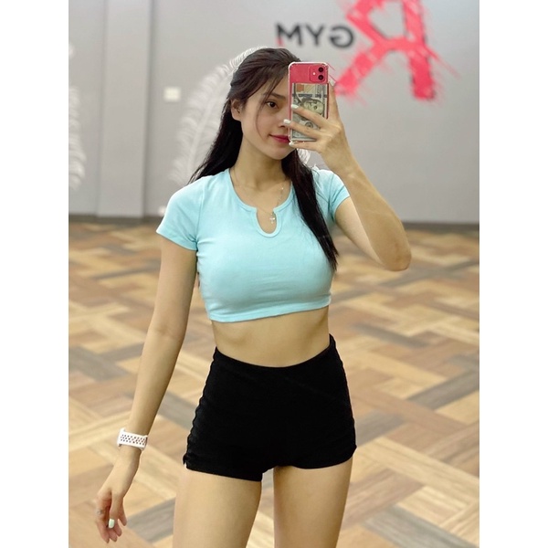 Áo tập gym yoga nữ, Áo Croptop vải thun gân F21