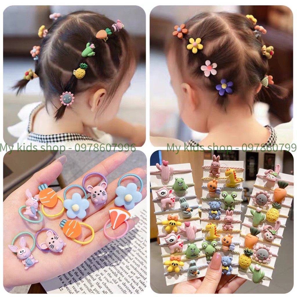 SET 10 DÂY BUỘC TÓC HOA QUẢ HOẠT HÌNH MIX NHIỀU MÀU | VIDEO THẬT | KISS PLAZA