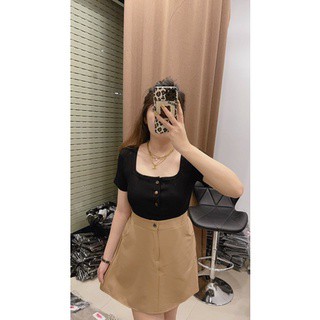Áo thun cổ vuông khuy gỗ bigsize mềm cực mát