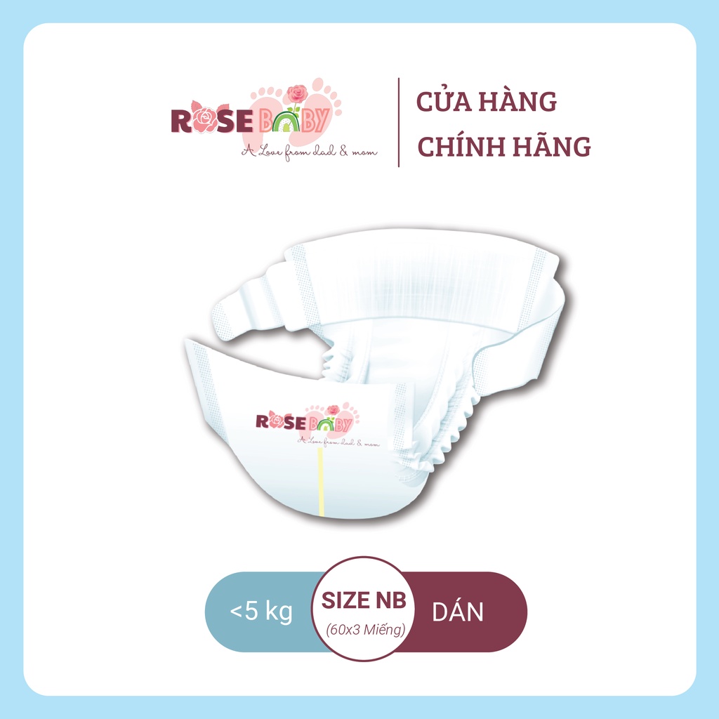 THÙNG BỈM DÁN ROSE BABY size NB (Newborn) 180 miếng