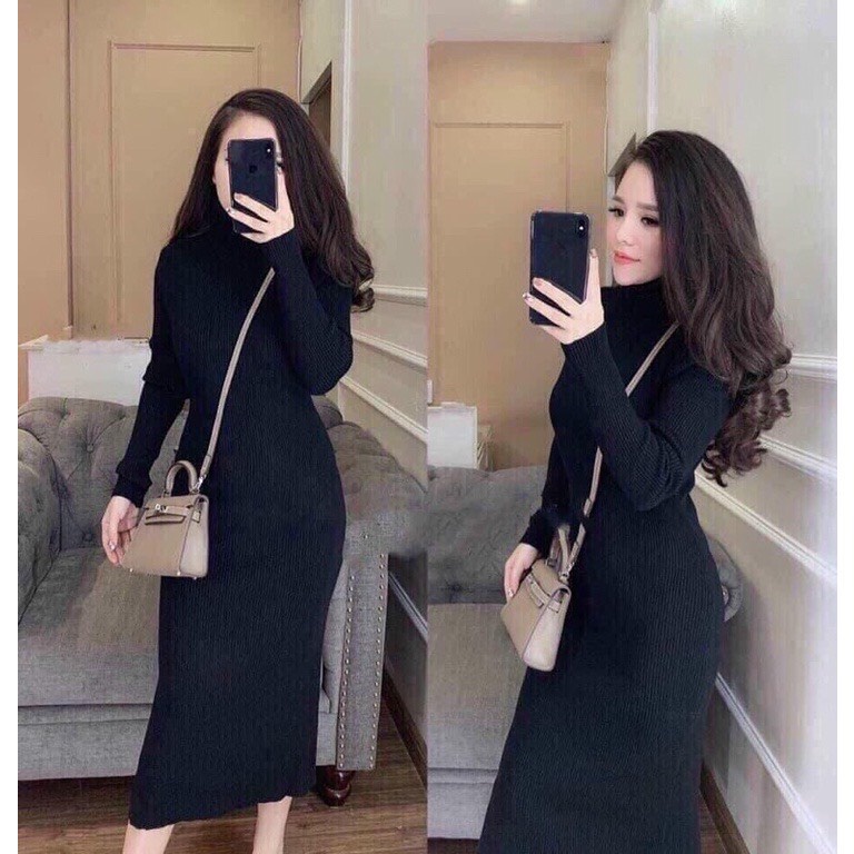 Váy Len Tăm Cổ Lọ Dáng Dài Body Cho Nữ Siêu Sang