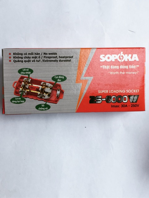 Ổ cắm siêu chịu tải Sopoka 2S - 6000w, 2 nồi lẩu vô tư