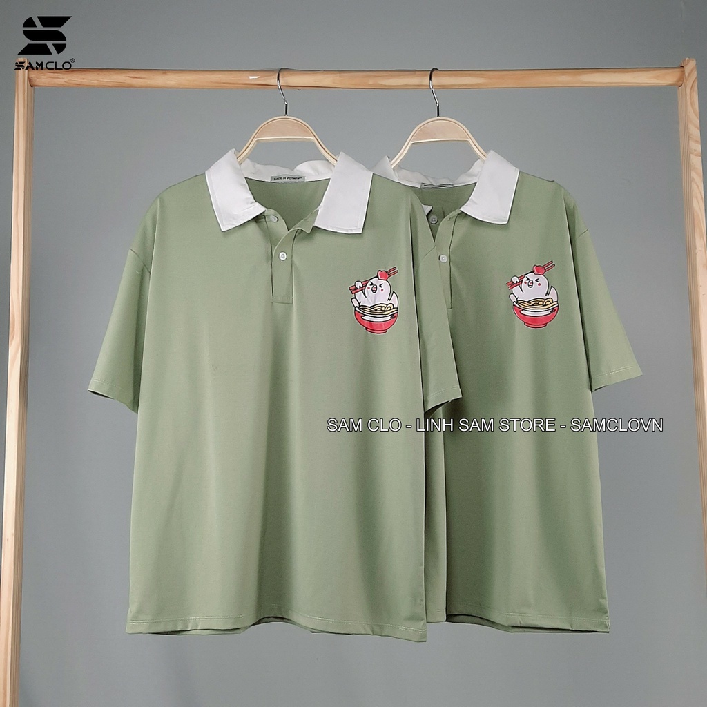 Áo thun Polo tay lỡ form rộng nữ SAM CLO phông freesize unisex mặc đi học, nhóm, lớp in hình CON GÀ