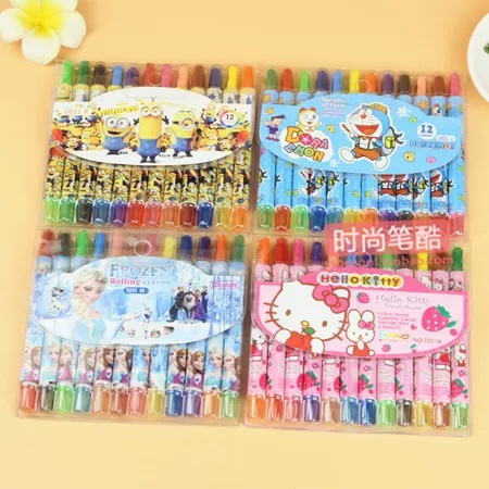 Bút sáp dầu Deli ,sáp vặn hình hoạt hình - 12 màu/18 màu - 1 hộp - C20000/ C20010