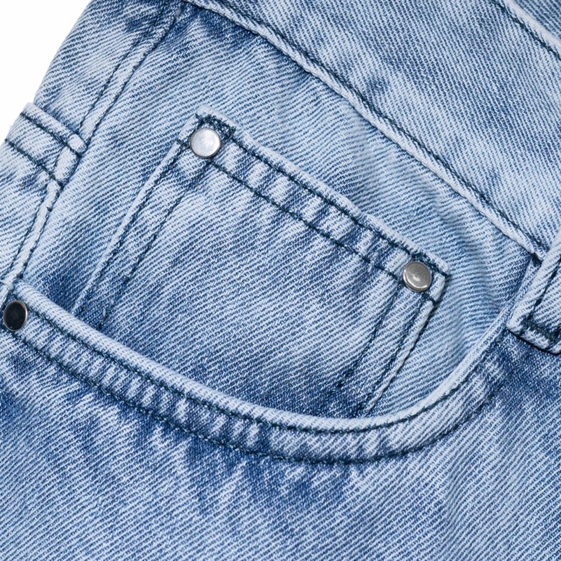 KIẾM LÀ MỐT FUNKY - quần jeans nam dài ống rộng màu xanh wash lai tua