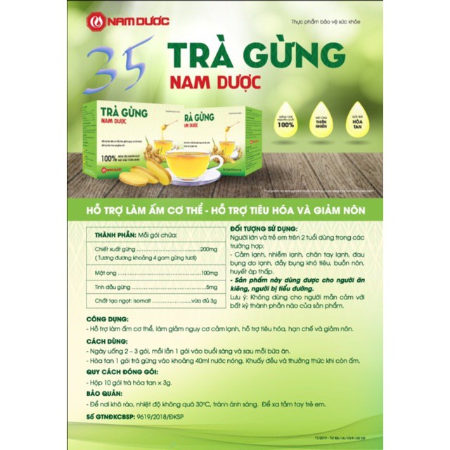 Trà gừng Nam Dược  - Làm ấm cơ thể, hỗ trợ tiêu hoá, giảm nôn