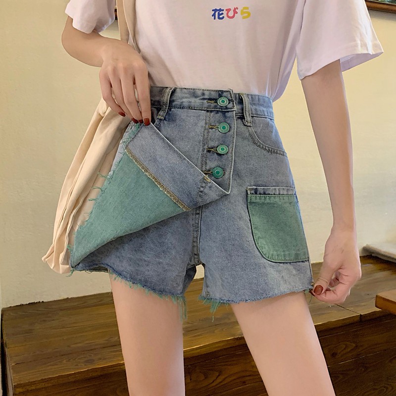 Xiaozhainv Quần short denim lưng cao phong cách Hàn Quốc | BigBuy360 - bigbuy360.vn