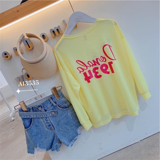 Áo thun tay dài chất liệu cotton giấy in hình mickey, màu sắc đẹp cho bé gái ShiniShop