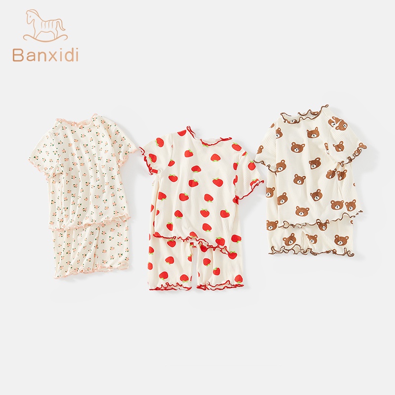 Bộ Đồ Ngủ Ngắn Tay Vải Mềm In Hình Gấu Và Hoa Dành Cho Bé