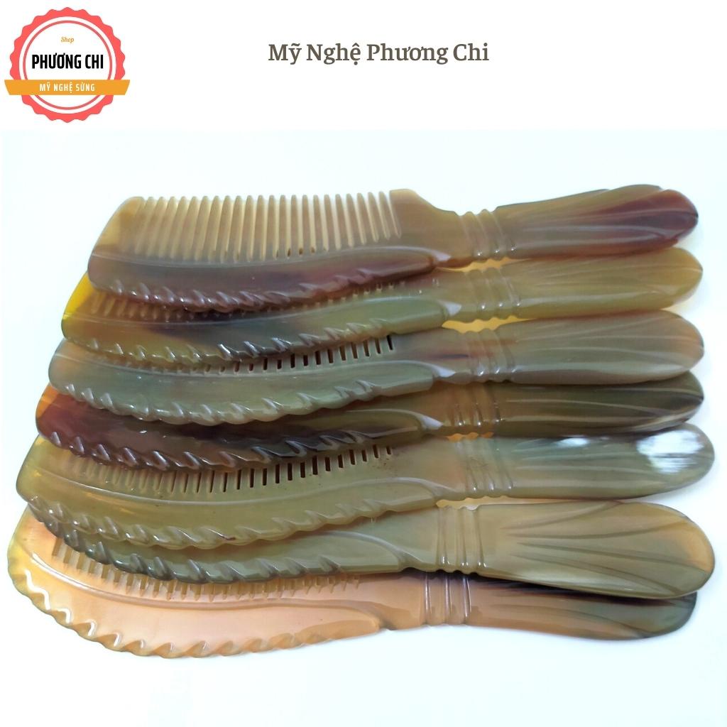 Lược sừng trâu khía trắng nưa đẹp dài 20cm, lược chải tóc gỡ rối massage đầu | Mỹ nghệ phương chi