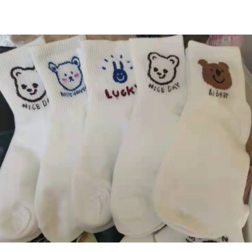 Set 10 Đôi Tất Nữ Cao Cổ Hàn Quốc Họa Tiết Gấu Cute Dễ Thương Vớ Nữ Trắng Sỉ Giá Rẻ Chất Dày Dặn Vải TVSHUNA1