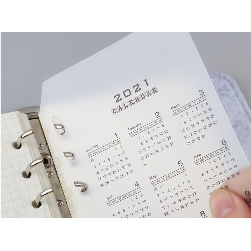 Lịch năm 2021 pvc cho sổ bìa còng planner A5/A6