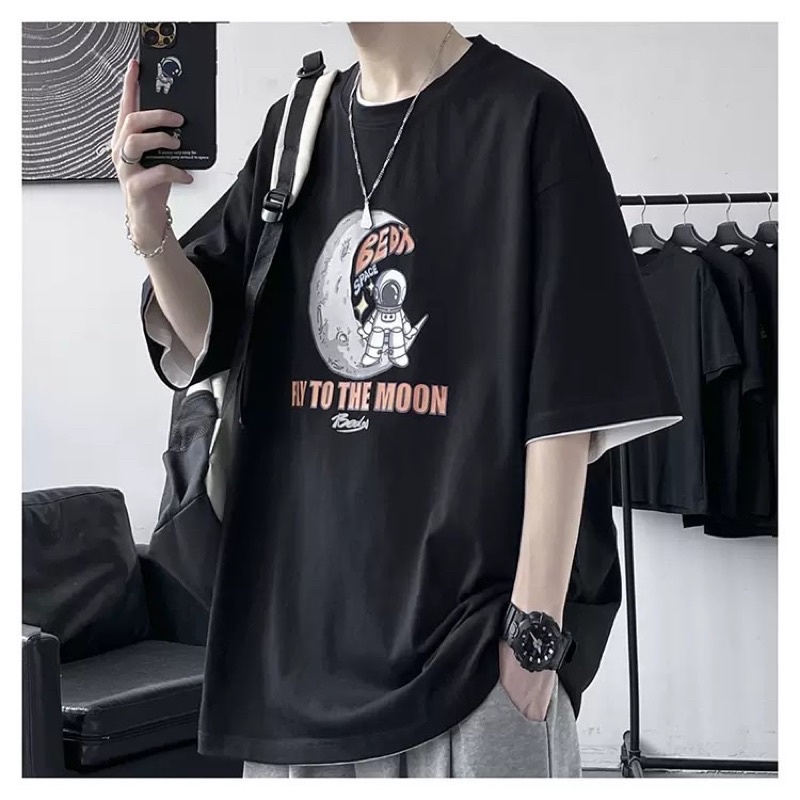 Áo thun phông nam nữ PINK tay lỡ form rộng FLY TO THE MOON Unisex