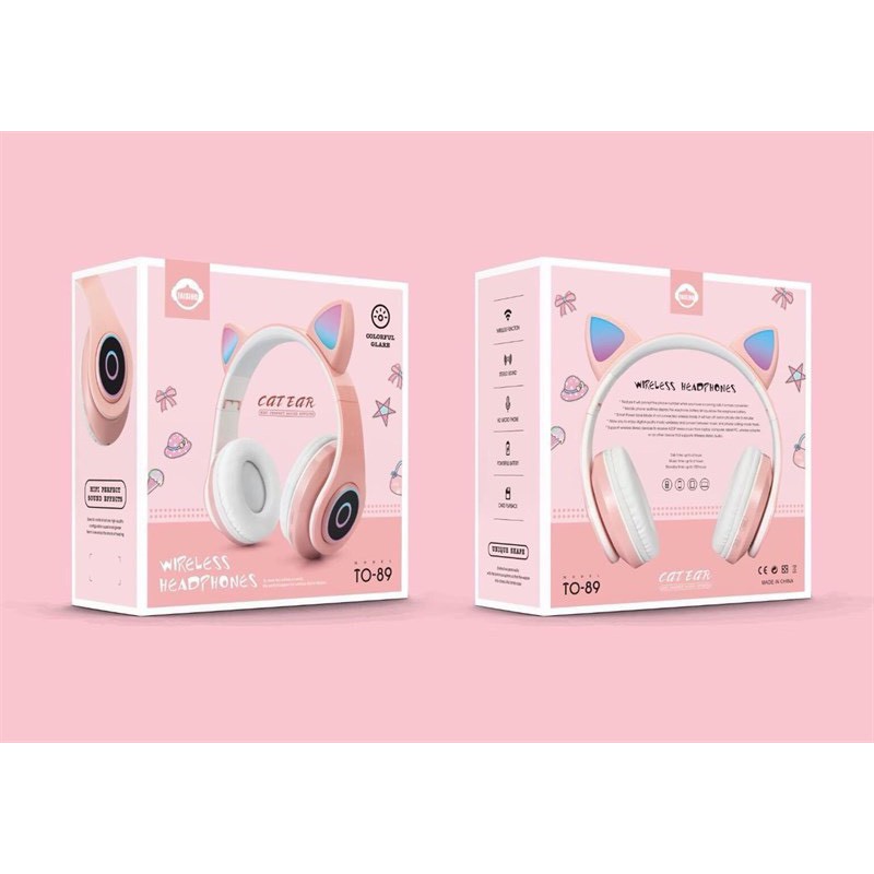 HEADPHONE WIRELESS TO89 - LED CAT EAR ( MÀU NGẪU NHIÊN ) TAI MÈO