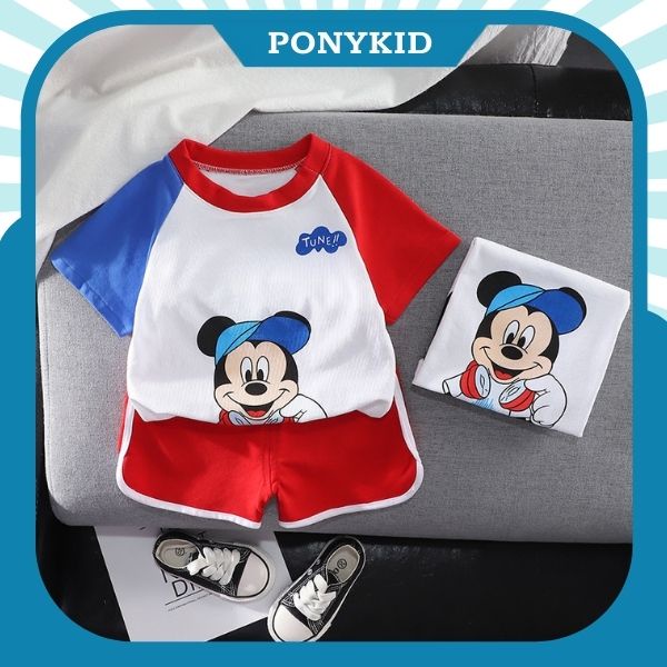 Đồ bộ bé trai chất cotton in hình chuột mickey