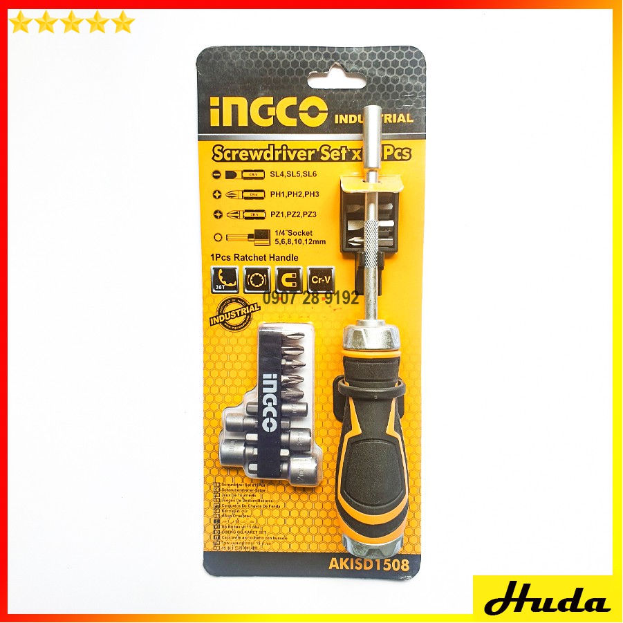 Bộ tuốc nơ vít đa năng 15 chi tiết INGCO AKISD1508  LKJ
