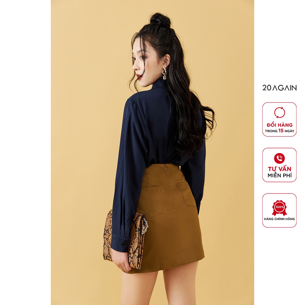 Áo sơ mi nữ dài tay cổ đức 20again, thiết kế túi trước ngực thanh lịch ASW1169