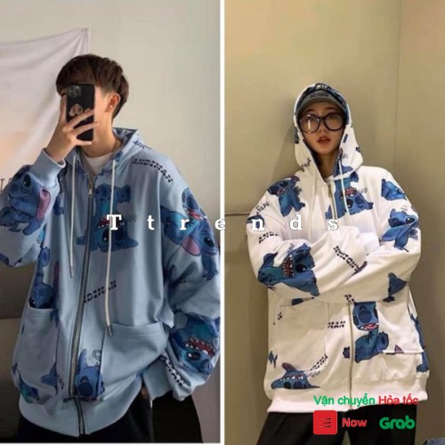 Áo khoác nỉ dáng rộng / Áo khoác oversize Stitch 3D xanh AK03