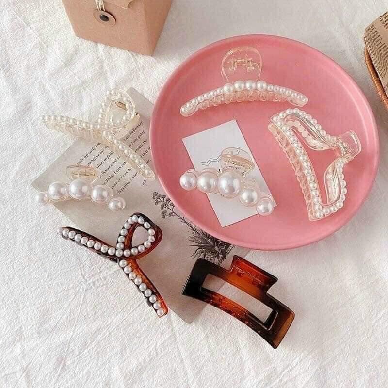 Combo 7 chiếc Kẹp Tóc Đính Ngọc Trai Nhân Tạo Xinh Xắn Kiểu Pháp Cho Nữ Kẹp càng cua
