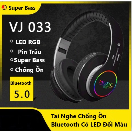 🎀FREESHIP🎀 Tai Nghe Chụp Tai Bluetooth VJ033 Cao Cấp Chống Ồn, Âm Thanh Super Bass Cho Âm Thanh Siêu Hay