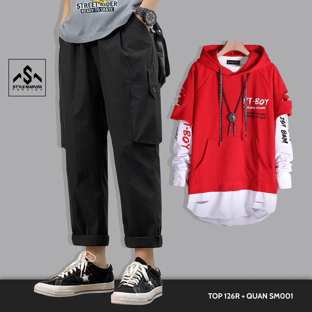 Bộ quần áo nam STYLE MARVEN Jogger kaki túi hộp phối Hoodie dài tay thời trang đường phố cá tính
