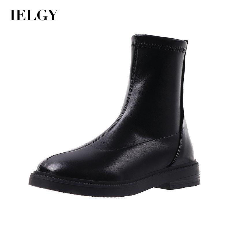 Giày bốt Martin IELGY phong cách Anh Quốc màu đen ống ngắn dây kéo sau gót dày dành cho phụ nữ