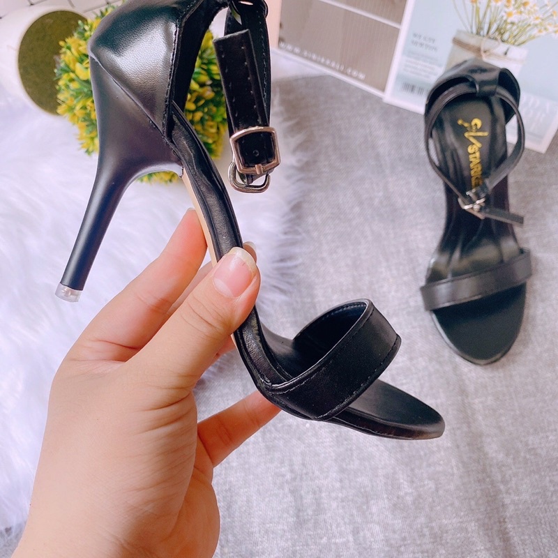 Sandal cao gót da lì bít gót quai mảnh Ngọc trinh 8-9 phân max tôn dáng