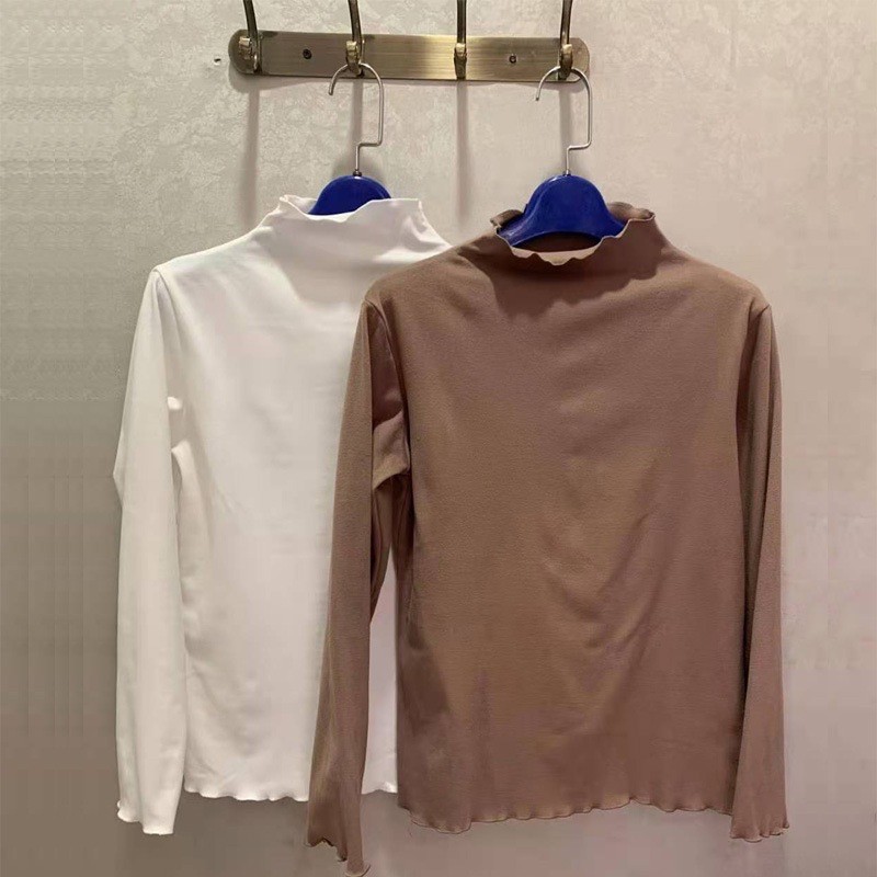 Áo thun cổ cao nhún bèo