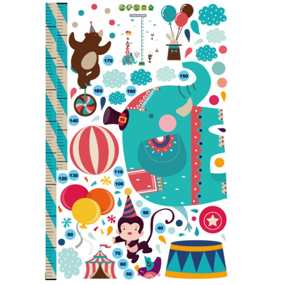 Decal dán tường thước đo chú voi và khỉ