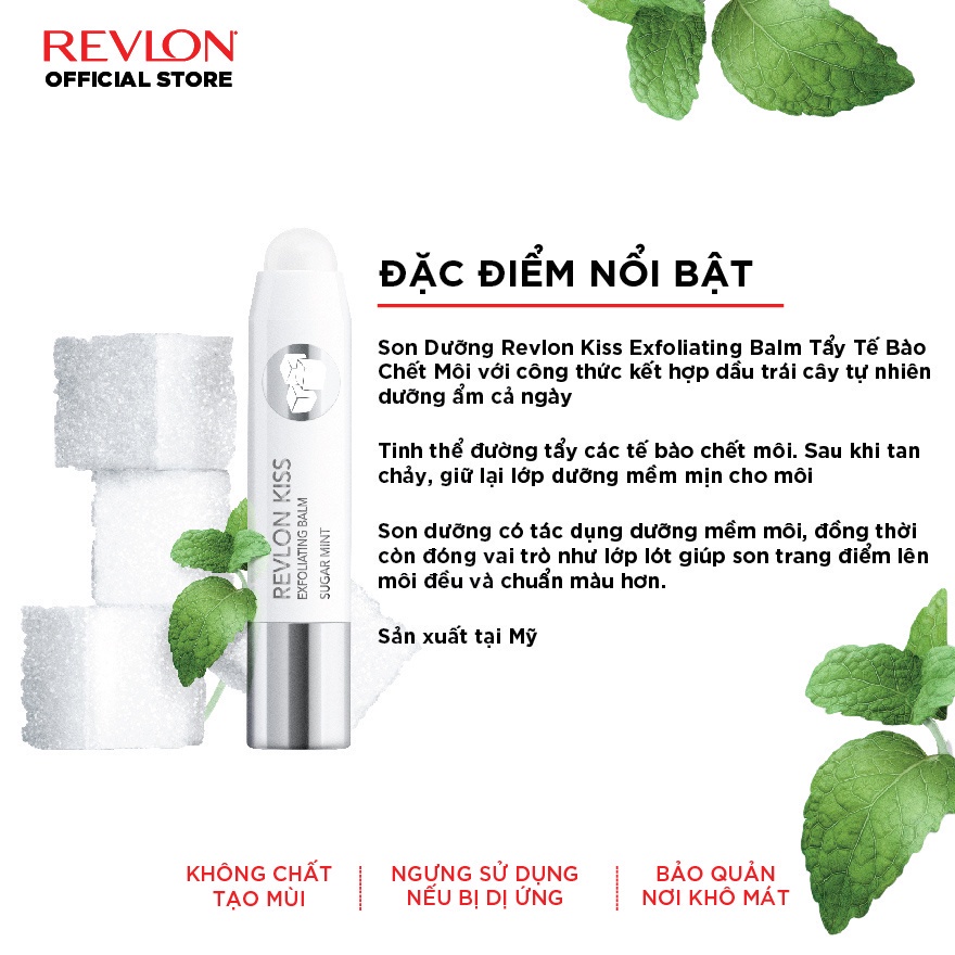 Son dưỡng và tẩy tế bào chết trên môi - Revlon Kiss Exfoliating Balm - Hương Bạc Hà 2.6g