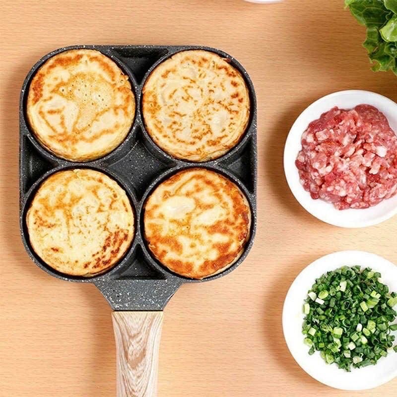 Chảo Chiên Rán Trứng, Làm Bánh 4 Ngăn 4 Lỗ Chống Dính Tay Cầm Cách Nhiệt