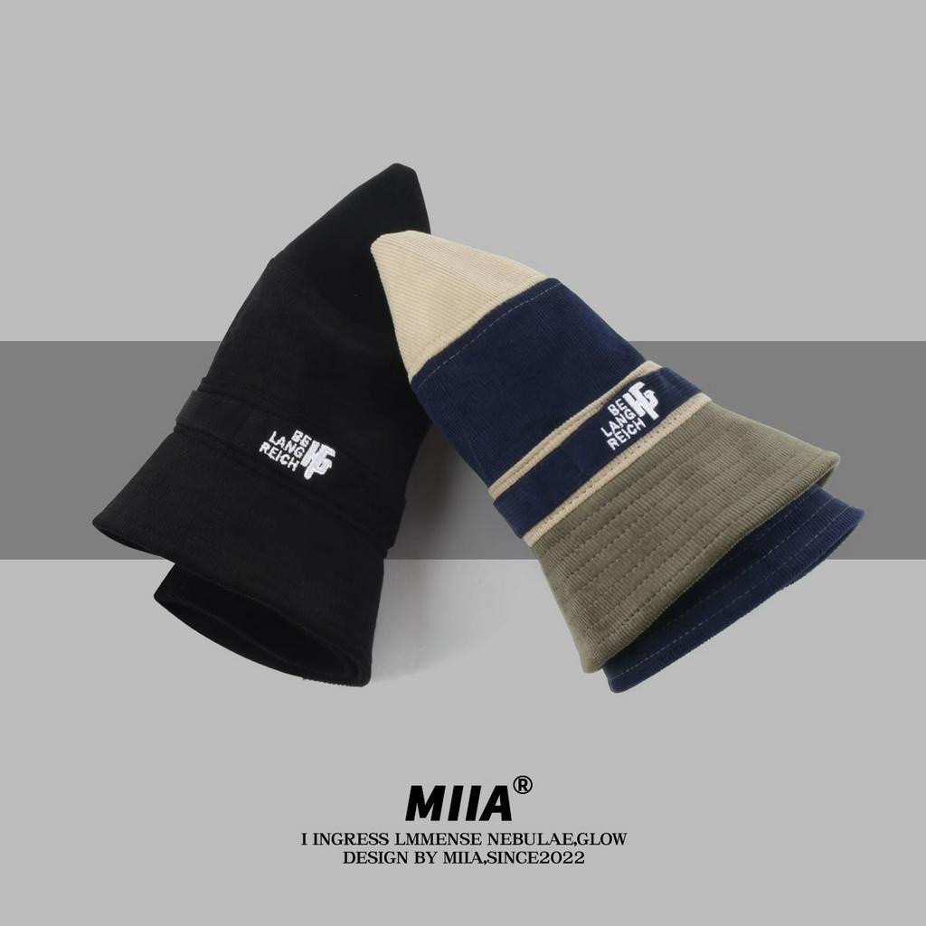 Mũ Bucket Dây Rút Bằng Nhung Kẻ Màu Sắc Tương Phản Phong Cách Nhật Bản Cho Nam