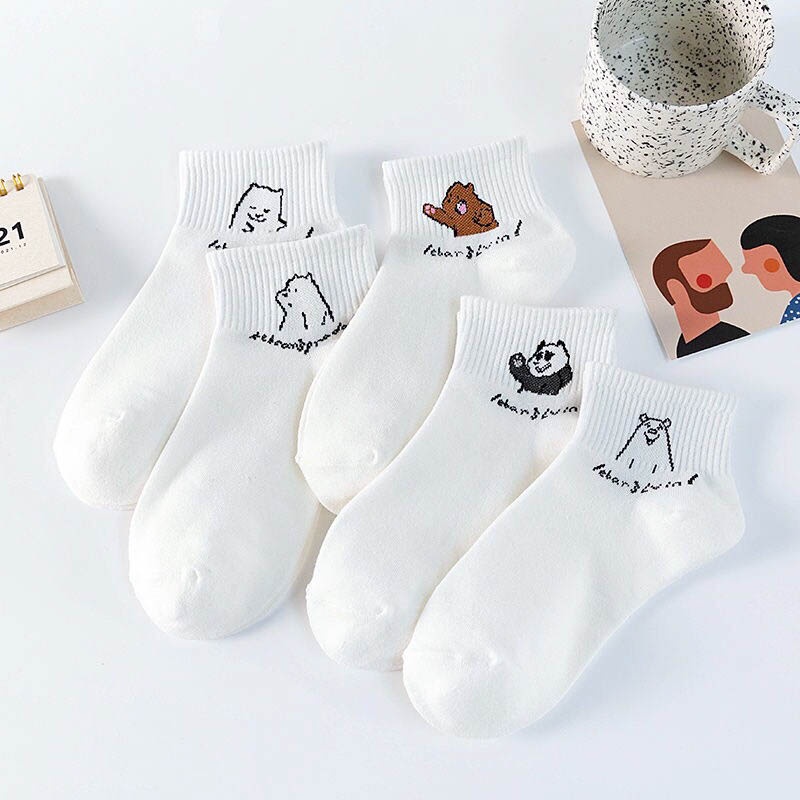 Tất vớ nữ nam cổ ngắn chất liệu vải Hàn, sét tất 5 đôi họa tiết họa hình dễ thương - Sope Shop