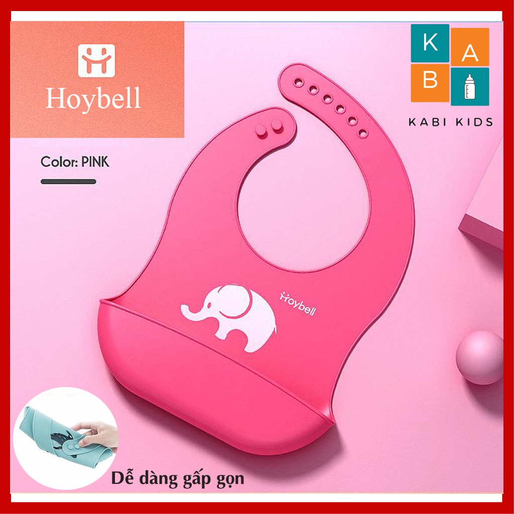 [Chính hãng HOYBELL] Yếm máng ăn dặm silicone 100%, mềm gấp gọn, loại không mùi, khay hứng 3D lớn