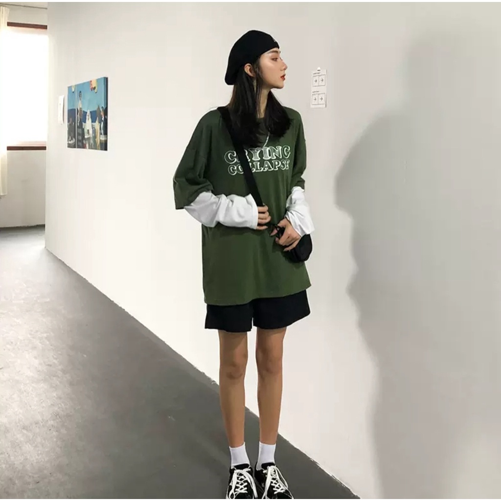 Áo dài tay ráp tay MEANSTORE phông Unisex nam nữ tee oversize form rộng pull Ulzzang Hàn Quốc vải mềm - Xanh trắng