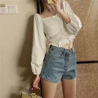 Áo sơ mi cổ vuông croptop
