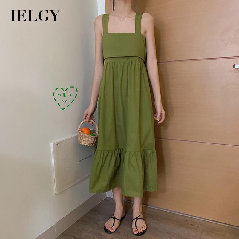 Đầm IELGY dài không tay thắt nơ lưng phong cách thời trang Hàn Quốc dành cho nữ