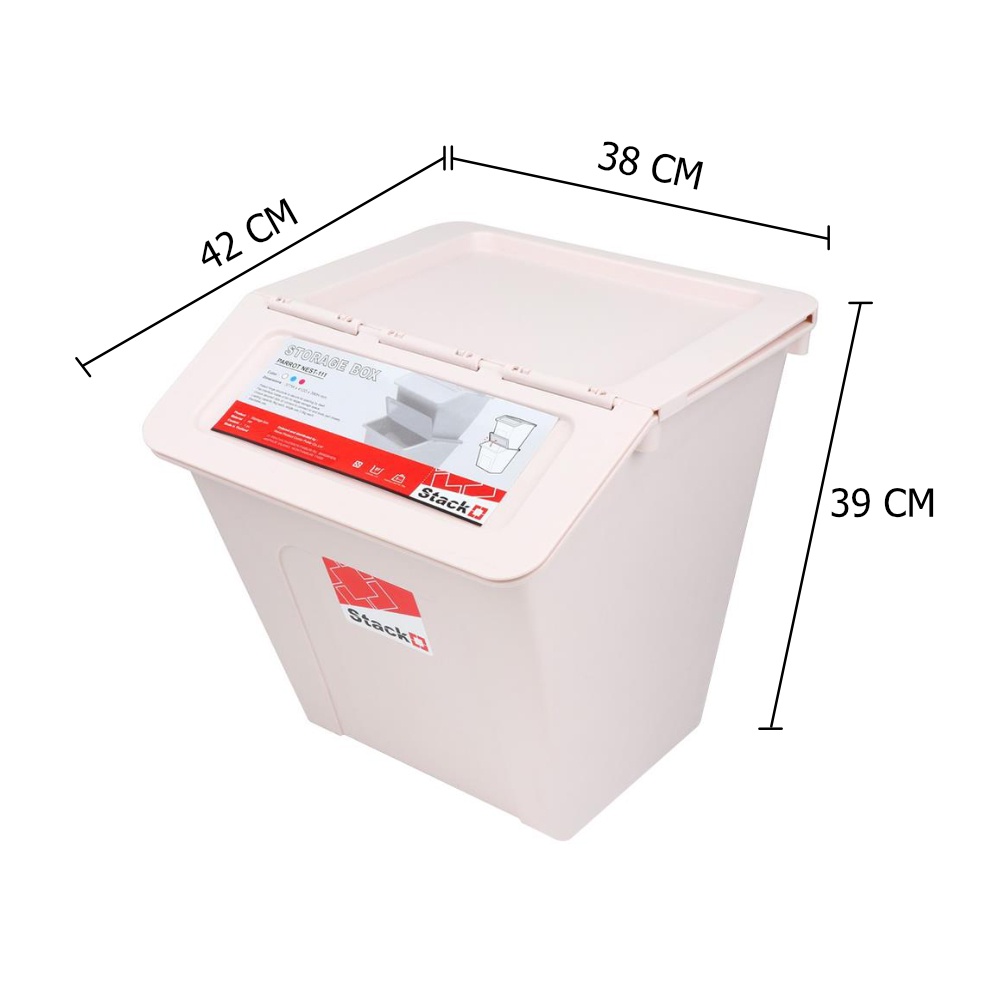 HomeBase STACKO Thùng nhựa đựng đồ đa năng có nắp 27L Parrot Thái Lan W37.7xH39xD41.2cm màu kem