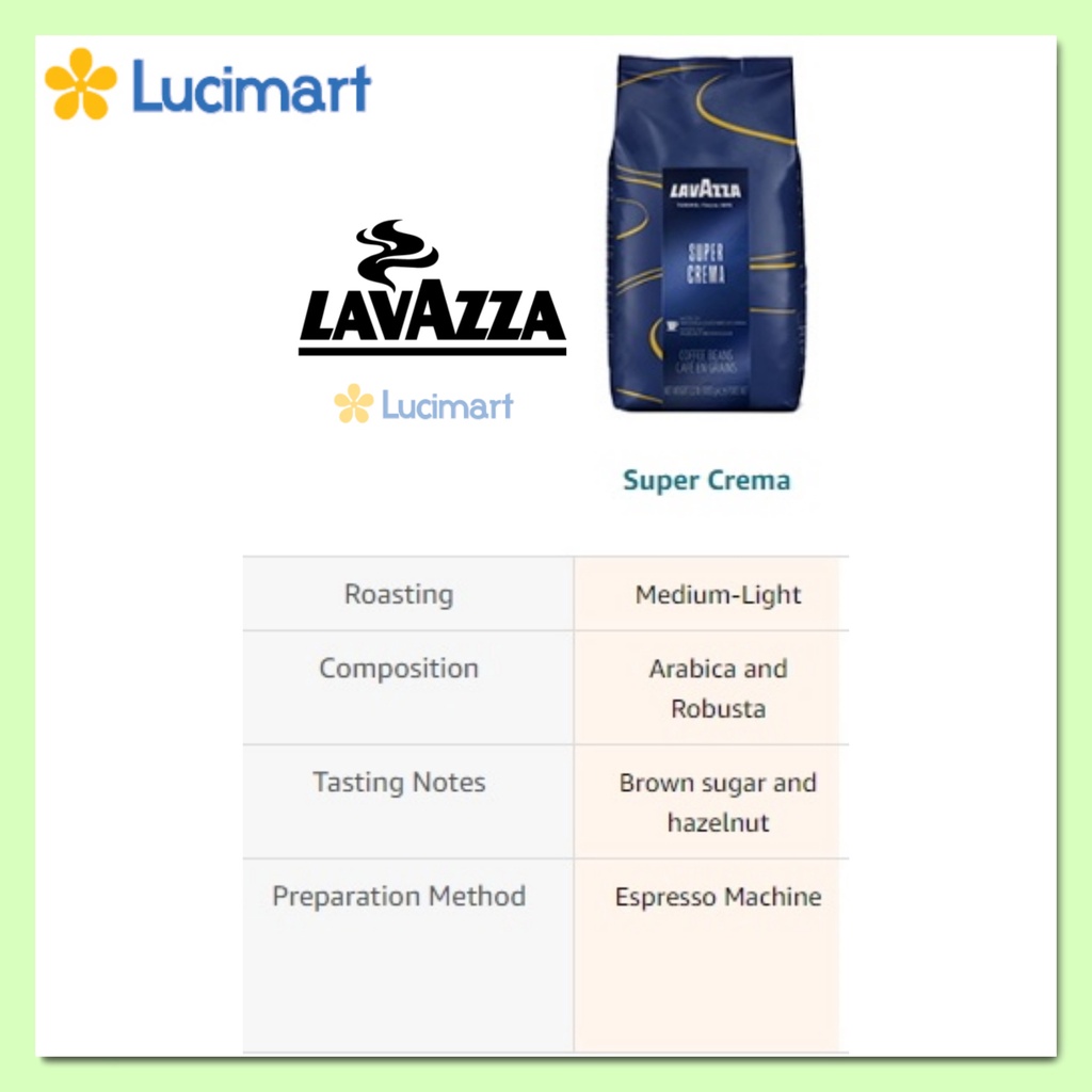 Cà phê Ý Lavazza nguyên hạt Super Crema Whole Bean Coffee, Arabica and Robusta, gói 1kg [Made in Italy]