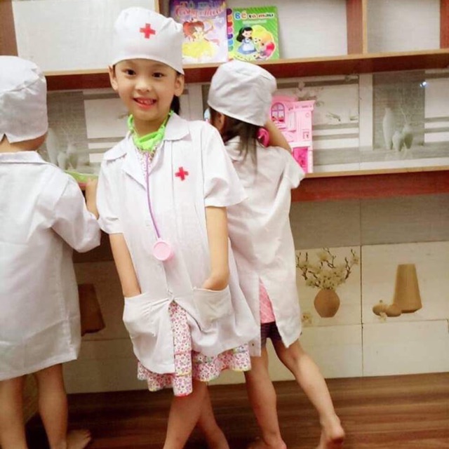 Bộ Bác sĩ Cho Bé ( gồm áo+ mũ)