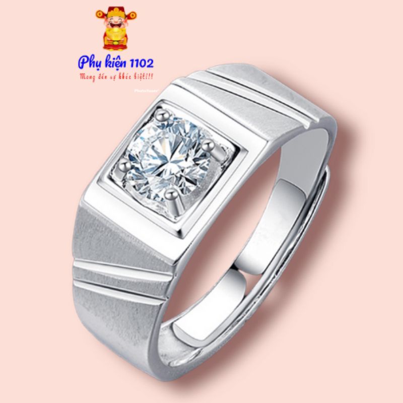 Nhẫn cưới mạ bạc 925 đính kim cương nhân tạo cho nam, nhẫn nam đính hôn đơn giản sang trọng cho nam