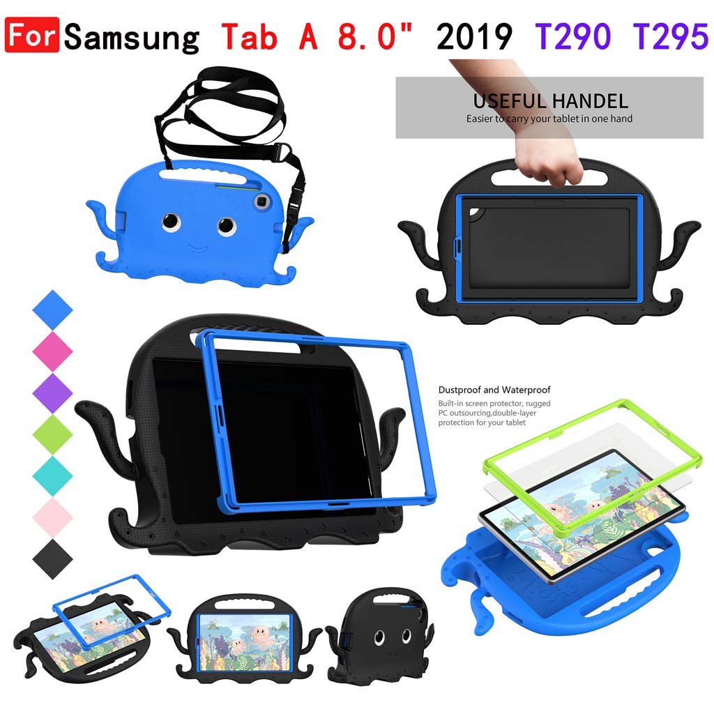 Ốp Máy Tính Bảng Chống Sốc Có Giá Đỡ + Dây Đeo Vai + Ngăn Đựng Bút Cho Samsung Galaxy Tab A 8.0 2019 T290 T295