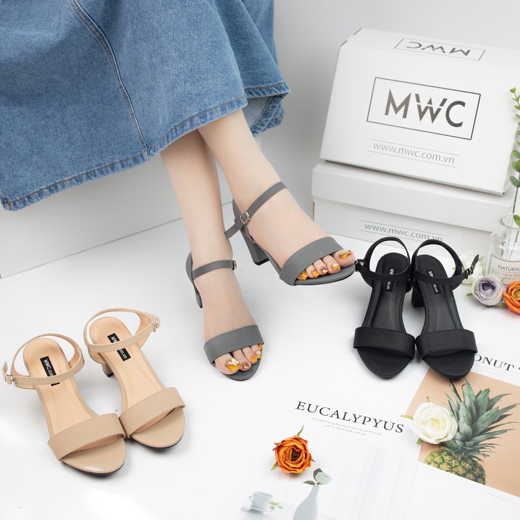 Giày Sandal Cao Gót MWC Đế Vuông Quai Ngang Basic NUCG- 3547
