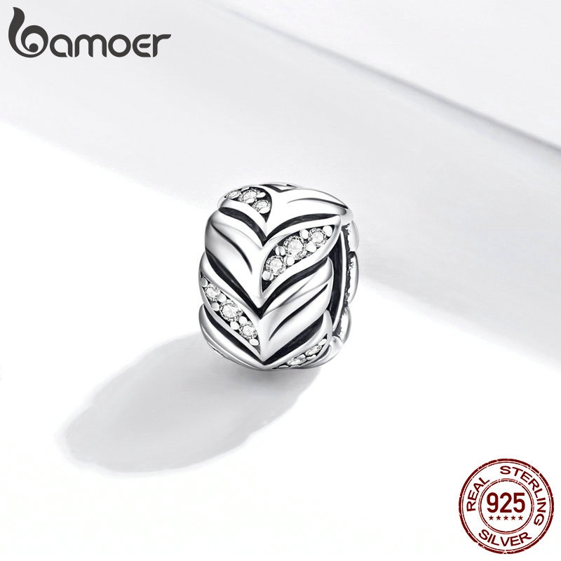 Hạt Xỏ Vòng Tay Bamoer SCC1614 Bằng Bạc 925 Thật Họa Tiết Lúa Mì Đính Đá CZ Dùng Tự Làm Trang Sức Cho Nữ