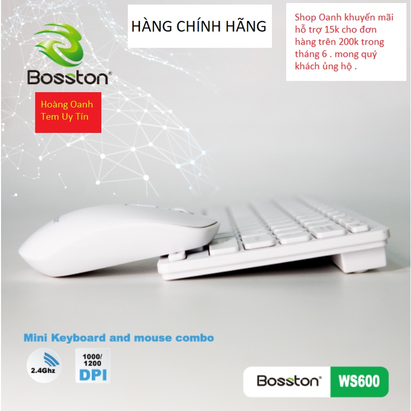 Combo Bàn Phím Chuột Ko Dây Mini Bosston WS600 - Chính Hãng