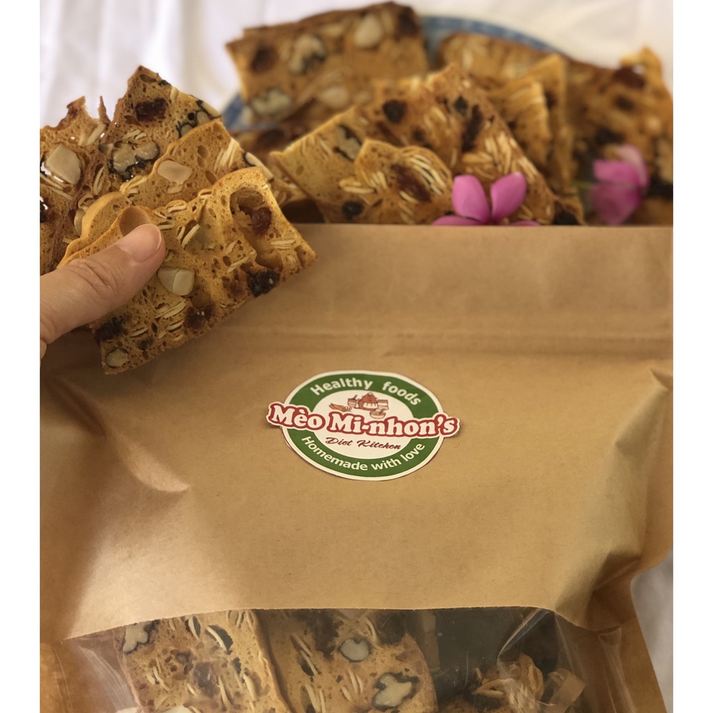 {GIÁ SỈ} 500g BISCOTTI nguyên cám,ăn kiêng, óc chó, macca, hạnh nhân, nho khô cao cấp, dày hạt, homemade {Hình thật}