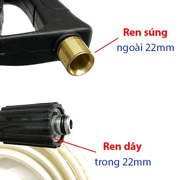 (HÀNG LOẠI 1) Súng rửa xe ren ngoài 22mm Và 14mm, Kèm bộ nối nhanh 1/4inch chống trờn ren béc súng