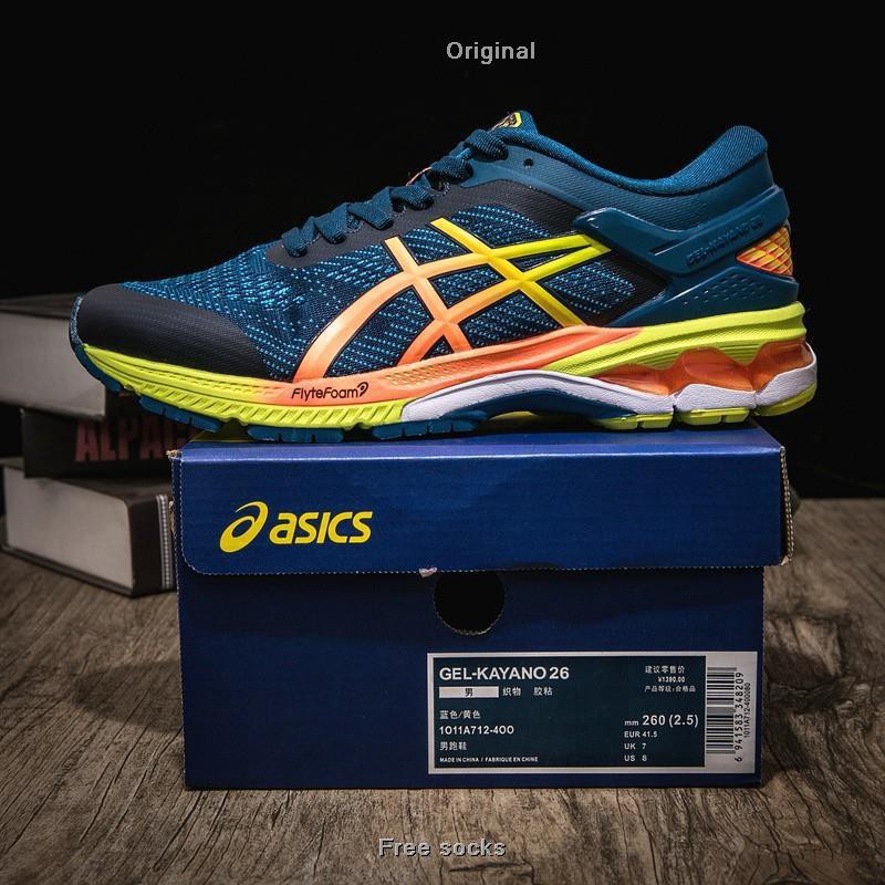 [Cửa hàng nhà máy] Chính hãng Giày chạy bộ nam Asics GEL-KAYANO 26 màu xanh vàng